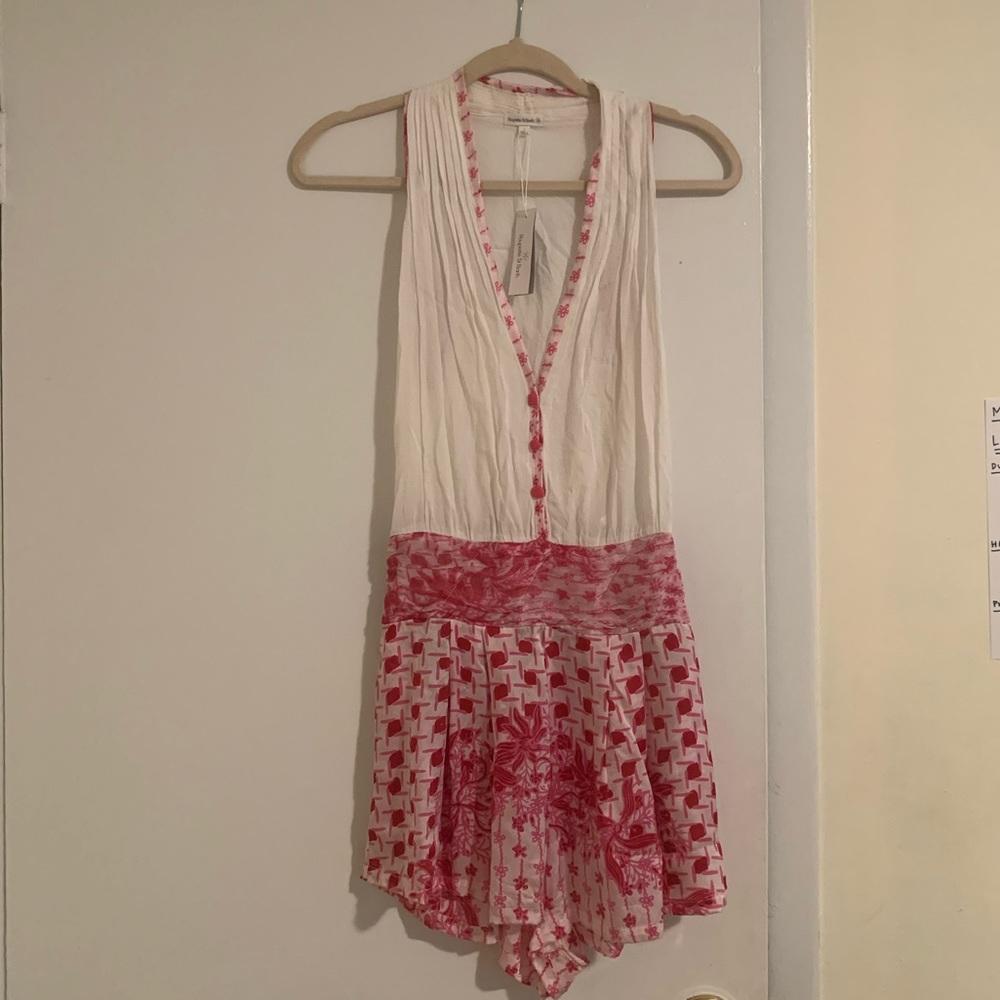 Poupette St. Barth Pink and White Romper
